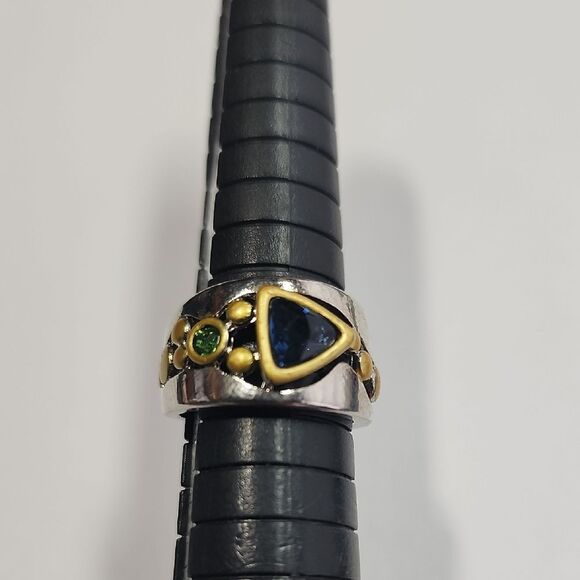 Elegant Silver and Gold Ring with Blue and Green Accents Size 5.5 - Picture 1 of 3